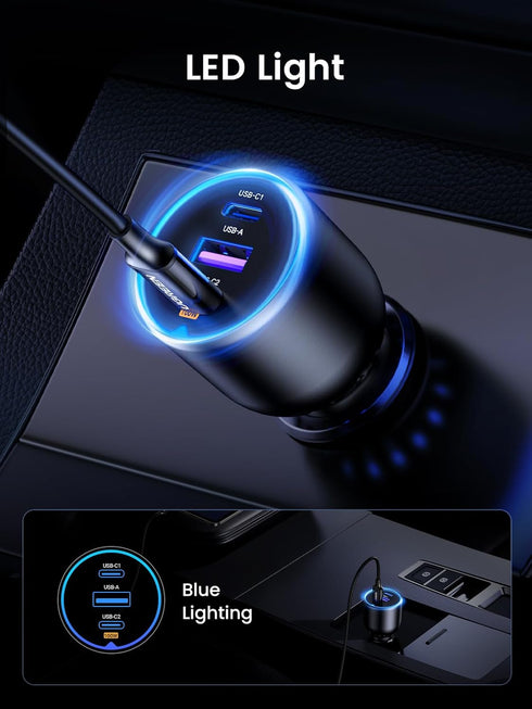 UGREEN 130W USB C Car Charger - Fast Charging Adapter Compatible with iPhone 15 Pro Max, Galaxy S24, iPad, MacBook