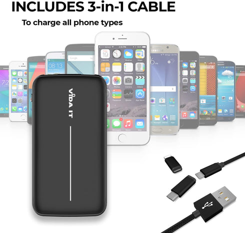 Vida IT Super Slim Power Bank Battery Pack for Heated Vest, Jacket, Coat, Gloves, 5V 2A 10000mAh DC Thin Portable
