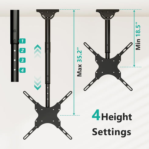 WALI TV Ceiling Mount Adjustable Bracket for 26 to 65 Inch Displays, Up to 110 Lbs, Mounting Holes 400x400mm