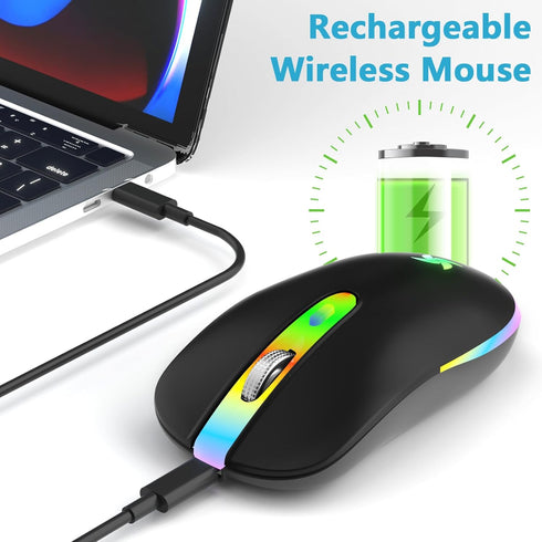 HZD LED Wireless Mouse, Slim Silent Rechargeable Optical Mouse with Type C Adapter, 3 Adjustable DPI Levels