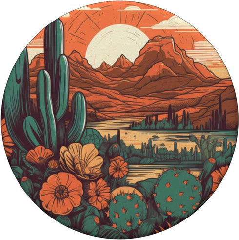 Cactus Mountain Wilderness Sunset Earthy Floral PopSockets Standard Flower PopGrip