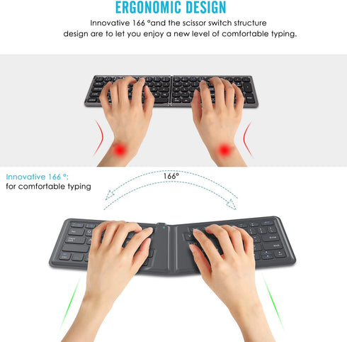 MoKo Foldable Bluetooth Keyboard, Ultra-Thin Rechargeable Portable Wireless Keyboard for Laptop, iPhone, iPad, Gray