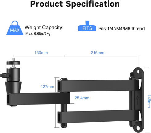 suptek 1/4", M4 M6 MA1330YT Universal Foldable Projector Wall Mount - Adjustable Bracket for Projectors, Compatible