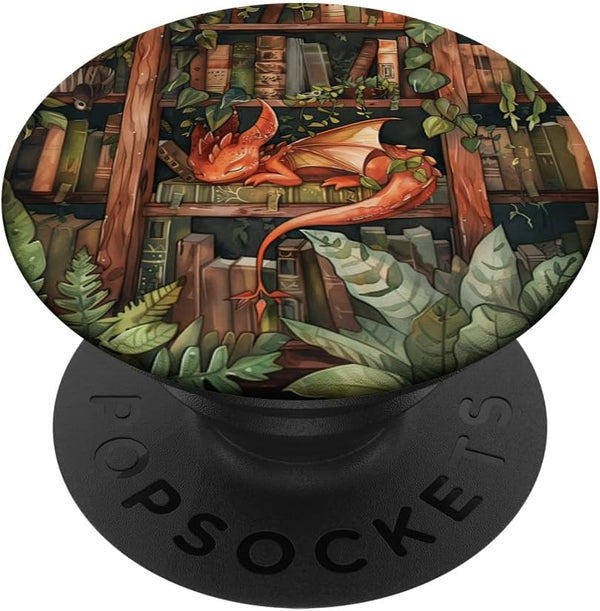 Cute Dragon Books Cottagecore Flower Bookworm Lover PopSockets Standard PopGrip