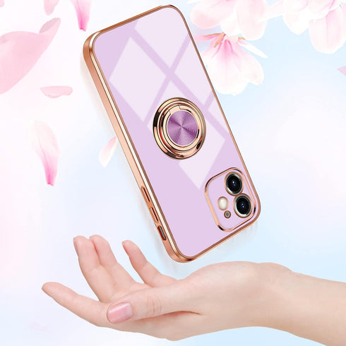 Omorro Rose Gold iPhone 11 Case for Women with Kickstand Ring Holder, 360 TPU Rotation Rings, Slim Luxury Case (Purple)
