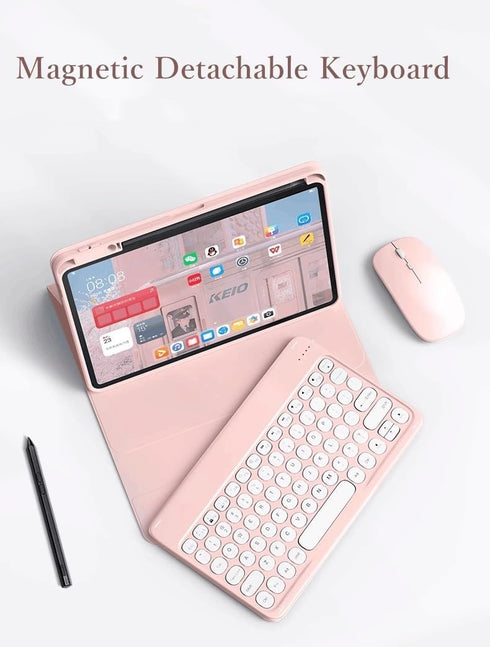 Keyboard Case for iPad Air 11 inch - Detachable Bluetooth Mouse, Candy Color Round Key for iPad Air 4/5, Purple