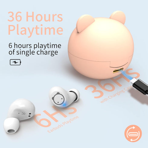 Pink Wireless Earbuds Girls Bluetooth Earbuds 5.3 Built in Mic 36H Playtime IPX5 Waterproof Noise Reduction Kids Earbuds LED Display USB-C Cordless Earbuds for Workout Sport