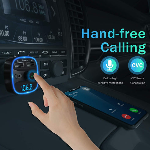 LENCENT FM Transmitter, 2022 Upgraded Bluetooth Wireless Radio Adapter Car Kit with Dual USB Charging