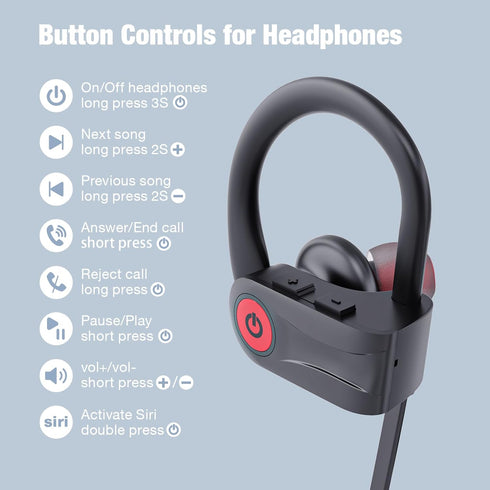 Boean Bluetooth Headphones, Wireless Earbuds with 16 Hours Playtime, Bluetooth 5.3, HD Deep Bass Stereo Sound