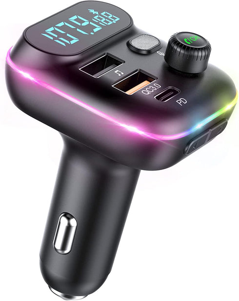 VR Robot Upgraded Bluetooth FM Transmitter for Car, Wireless Bluetooth 5.0 Adapter with Dual USB Ports, 20W PD+QC3.0