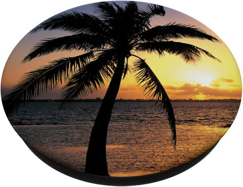 Sunset Beach Tropical Palm Tree Blue Ocean Sea Nature PopSockets Swappable PopGrip
