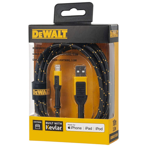 DEWALT Lightning to USB Cable, Reinforced Braided Cable for iPhone, Apple Compatible Charging Cable, 10 ft