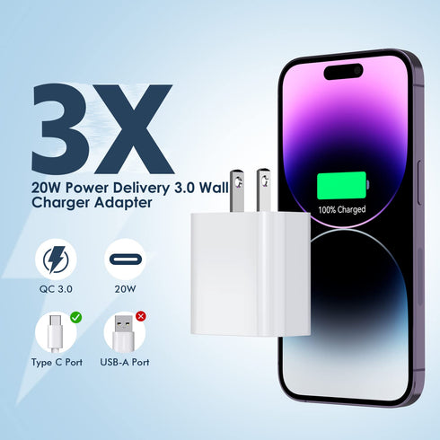 iPhone 15 Fast Charger Block, ?3Pack?20W USB C Wall Charger Super Fast Charging Block for iPhone 15 Pro Max/14/13/12