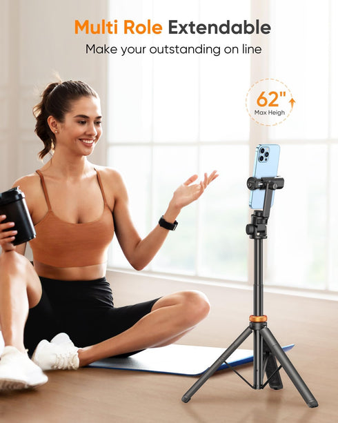eucos 62" Phone Tripod, Tripod for iPhone & Selfie Stick with Remote, Extendable Cell Phone Stand & Ultimate Phone