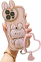 Cute Bunny Hidden Stand Phone Case Compatible with iPhone 11 Pro Max, 3D Rabbit Case with Heart Chain Bracelet - Pink