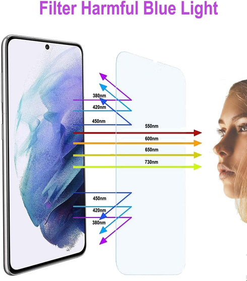 3-Pack Anti Blue Light Tempered Glass Screen Protector for Samsung Galaxy S21. 9H Hardness, No Bubbles, Eye Protection.