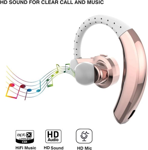 Wireless Headset with Mic - Comfy Wireless Earbud with 8 Hrs HiFi Sound, Compatible with Android/iPhone, Rose Gold
