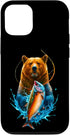 Wildlife Nature Animal Grizzly Bear Catches Salmon iPhone 12/12 Pro Grizzly Bear Catches a Salmon - Colorful Animal Artwork