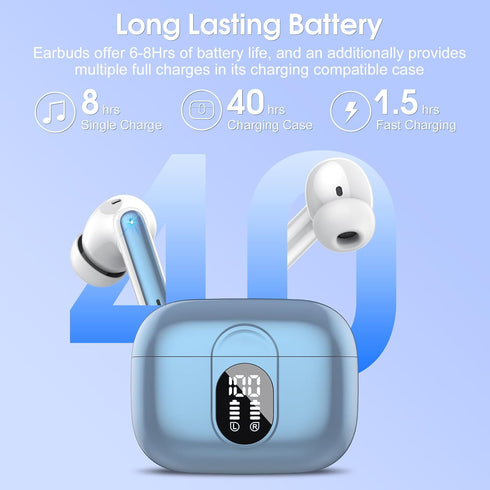 Wireless Earbuds 2024 Bluetooth 5.3 Headphones HiFi Stereo, 40H Playtime, In-Ear Earbud with LED Power Display, IP7