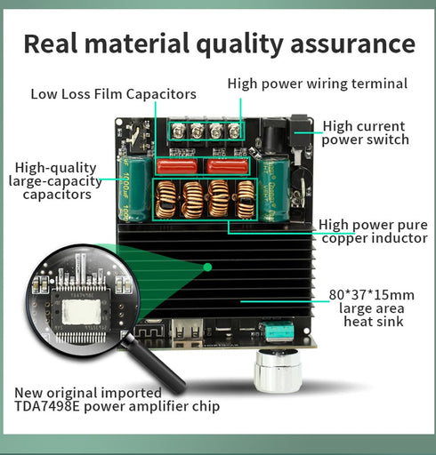 C160H TDA7498E Bluetooth 5.0 Digital Power Amplifier Board - 12-36V AUX, 2 x 160W Speaker Stereo Audio AMP Module for