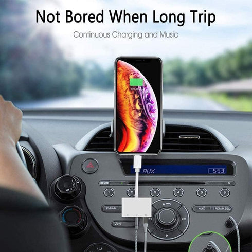 3 in 1 Lightning to Headphone Adapter for iPhone 13/12/11/SE/XS/XR/X/8/7 & iPad - 3.5mm Jack & Charging Splitter