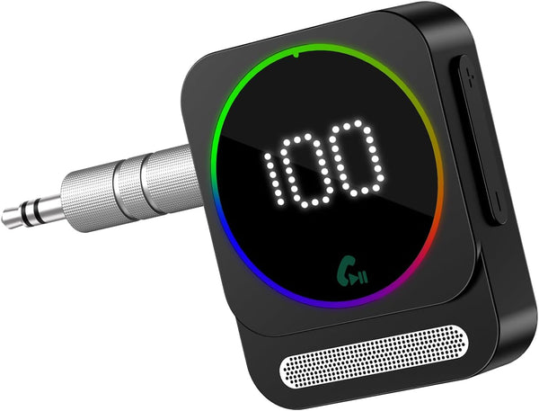Bluetooth 5.3 AUX Adapter for Car, Wireless Audio Receiver with LED Display, Noise Cancelling Music Receiver, Type-C