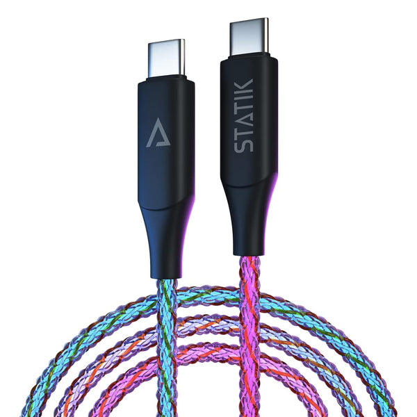 Statik Light Up Charger Cable - GloBright Braided LED Charging Cable, Glowing Super Fast Charging 100W Light Up Cable,