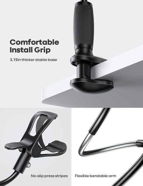 Lamicall Gooseneck Phone Holder for Bed - Upgraded Stable Clip for Desk, Headboard, Flexible Long Arm Stand