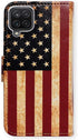 Galaxy A12 Case, Retro American Flag Leather Flip Wallet Cover with Card Slot Holder Kickstand for Samsung A12 2021