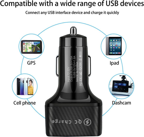 Car Charger Adapter, 6 Ports USB QC3.0 Fast Phone Charger with LED Light Display for All Vehicles