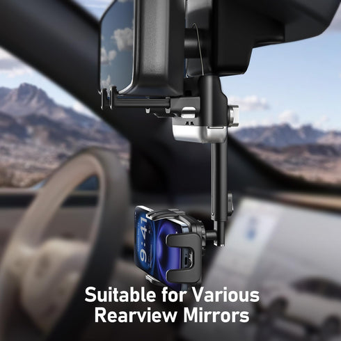 KSYER 360 4-7 Inch Rear View Mirror Phone Holder,Rotatable and Retractable Phone Holders for Your Car, Rotating