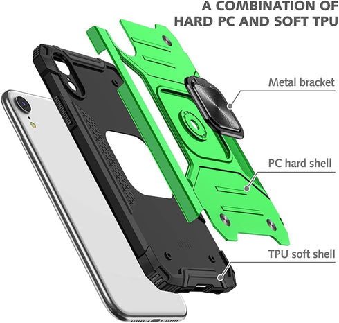 HNHYGETE iPhone XR Case with Screen Protector, Military Grade 360° Rotatable Kickstand Shockproof Protective Case
