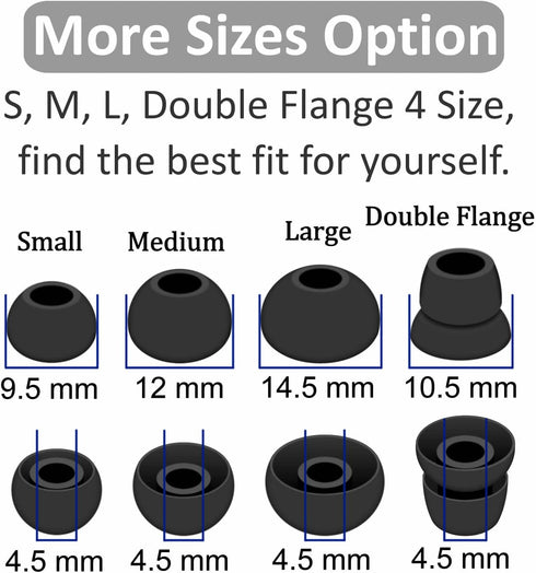 8 Pairs Silicone Ear Tips, Compatible with Powerbeats 3 2 1, Rubber Replacement Eartips for Skullcandy Earbuds, Black