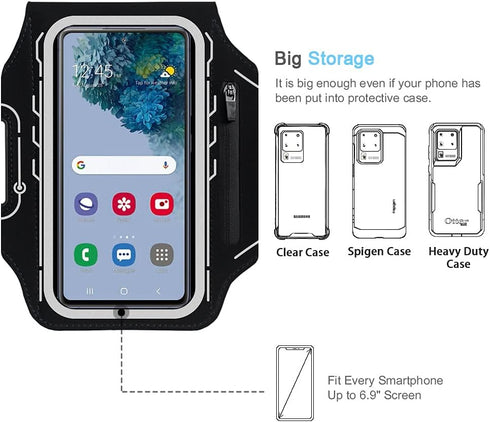 JEMACHE Armband for Samsung Galaxy S25 S24 S23 S22 S21 Ultra/Plus/FE, Gym Running Workouts Arm Band, Black.