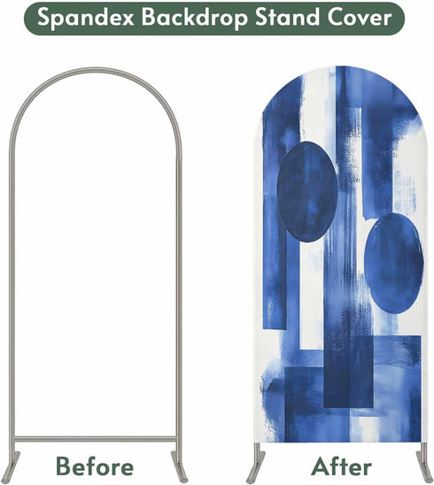 Jnbasdffb 6.6 Geometric Blue Wedding Arch Cover, Stretchy Spandex Arch Backdrop Stand Covers FT, Simple Abstract Modern