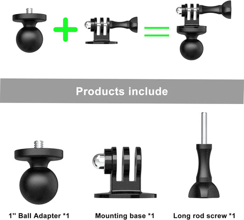 1" Ball Mount Adapter for Insta360 One X2, X, One R, RS, GO 2, GoPro Hero, Compatible with RAM Ball Head Mounts B Size
