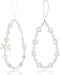 2pcs Beaded Phone Bracelet Strap, Crystal Butterfly Flower Pearl Lanyard for Women Phone Keychain Charm