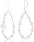 2pcs Beaded Phone Bracelet Strap, Crystal Butterfly Flower Pearl Lanyard for Women Phone Keychain Charm