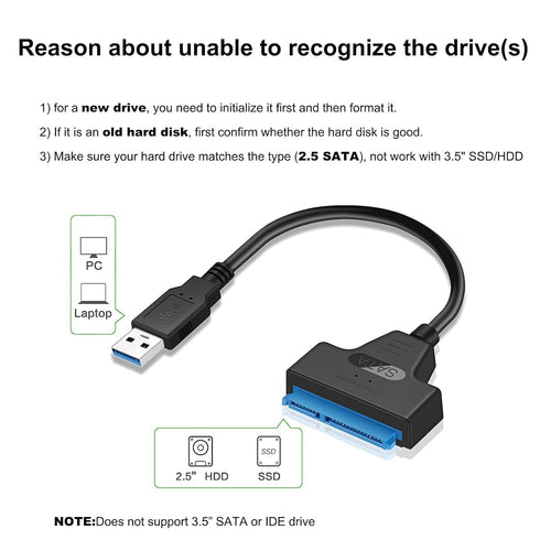 SATA to USB 3.0 Adapter Cable for 2.5 Inch Hard Drive HDD/SSD Data Transfer, External Converter Support UASP