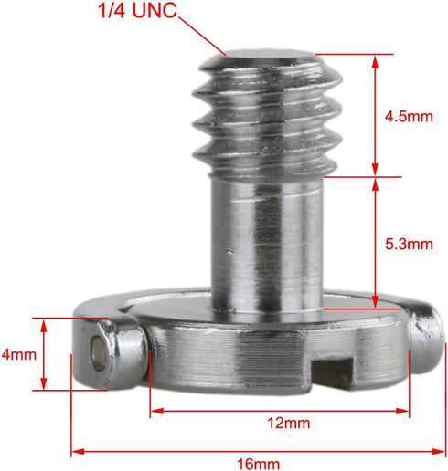 Haoge 1/4"-20 D-Ring Stainless Steel Mounting Fixing Screw for Quick Release Plate, Camera Tripod Monopod (Pack of 2)