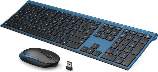 Wireless Keyboard and Mouse, Vssoplor 2.4GHz Rechargeable Compact Quiet Full-Size Keyboard and Mouse Combo, Sapphire