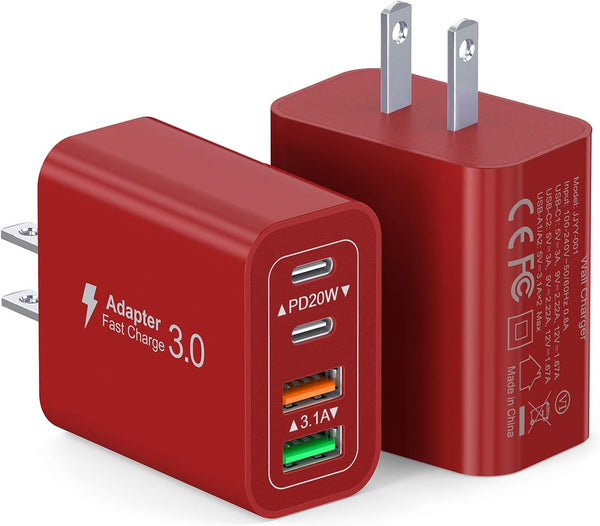 40W USB C Wall Charger, 2-Pack Super Fast Charging Block PD+QC 4 Port Charger Cube for iPad, iPhone, Switch, Smart