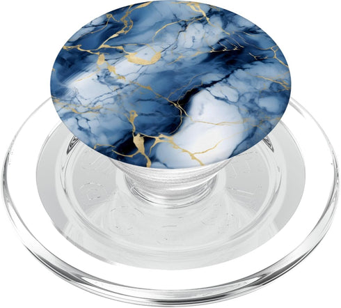 Trendy Blue and White Designs Elegant Blue and White MarbleLike Marble-Effect Blue PopSockets PopGrip for MagSafe