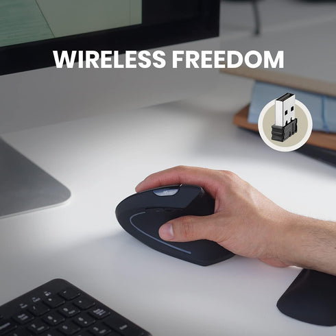 Perixx PERIMICE-713 Wireless Ergonomic Vertical Mouse - 800/1200/1600 DPI - Right Handed, Recommended for RSI Users