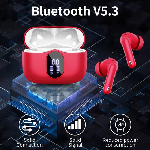 Wireless Earbuds Bluetooth 5.3 Headphones, Bass Stereo Ear Buds with Noise Cancelling Mic, LED Display, in Ear