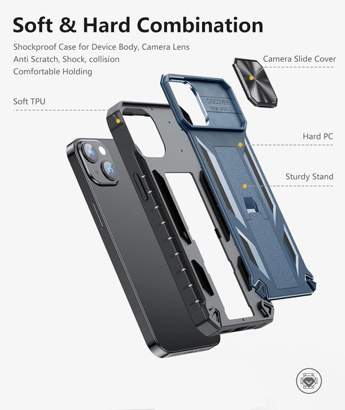 SOiOS for iPhone 16e Case 2025, Shockproof Military Grade Protective Cover with Kickstand for iPhone 13/14