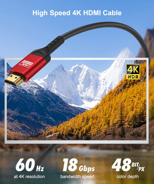 60ft 4K CL3 4K 30Hz, HDR10, 3D, 2.2 HDMI Cable, in-Wall Rated High Speed HDMI Cord - Supports UHD @ ARC, HDCP - Long