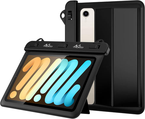MoKo Waterproof Tablet Case for Fire HD 8/Fire 7, iPad Mini 6/5/4/3, Galaxy Tab Pro 8.4, Stand Holder Dry Bag (Black)