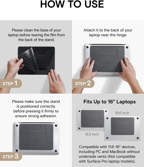 MOFT Invisible Slim Laptop Stand, Adhesive and Reusable, Adjustable for Laptops Up to 15.6", Grey