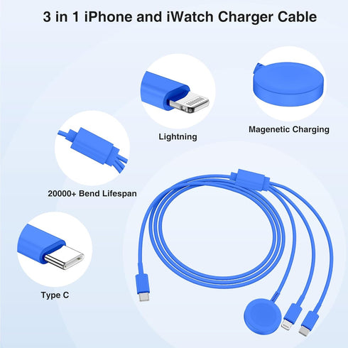 Apple Watch Charger Cable, USB C Magnetic Watch Charging Cable, 3 in 1 Apple iWatch Charging Cable 6 FT, Compatible